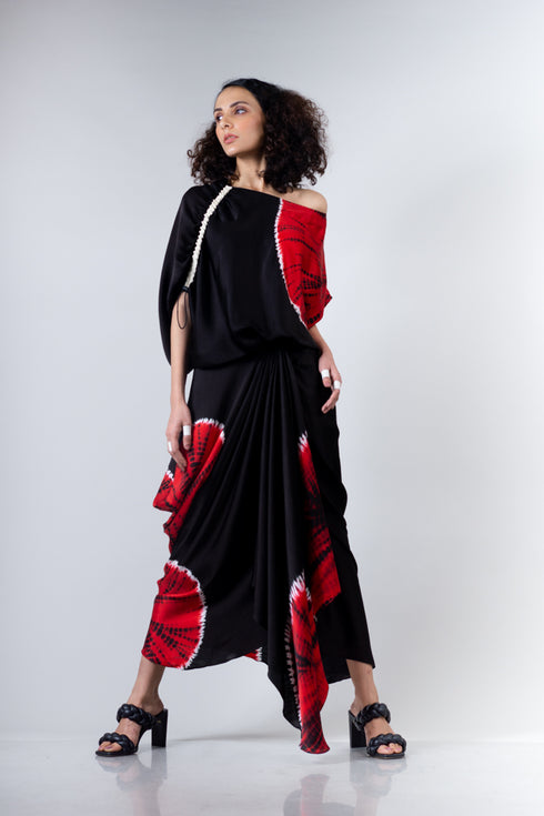 Gather Cowl Skirt & Off Shoulder Top Elasticated Set